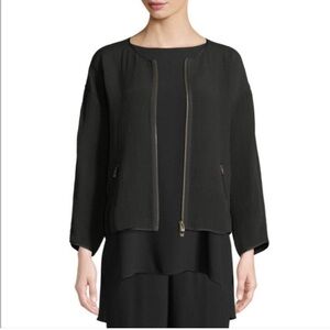 Eileen Fisher Silk Sponge Textured Bomber Jacket